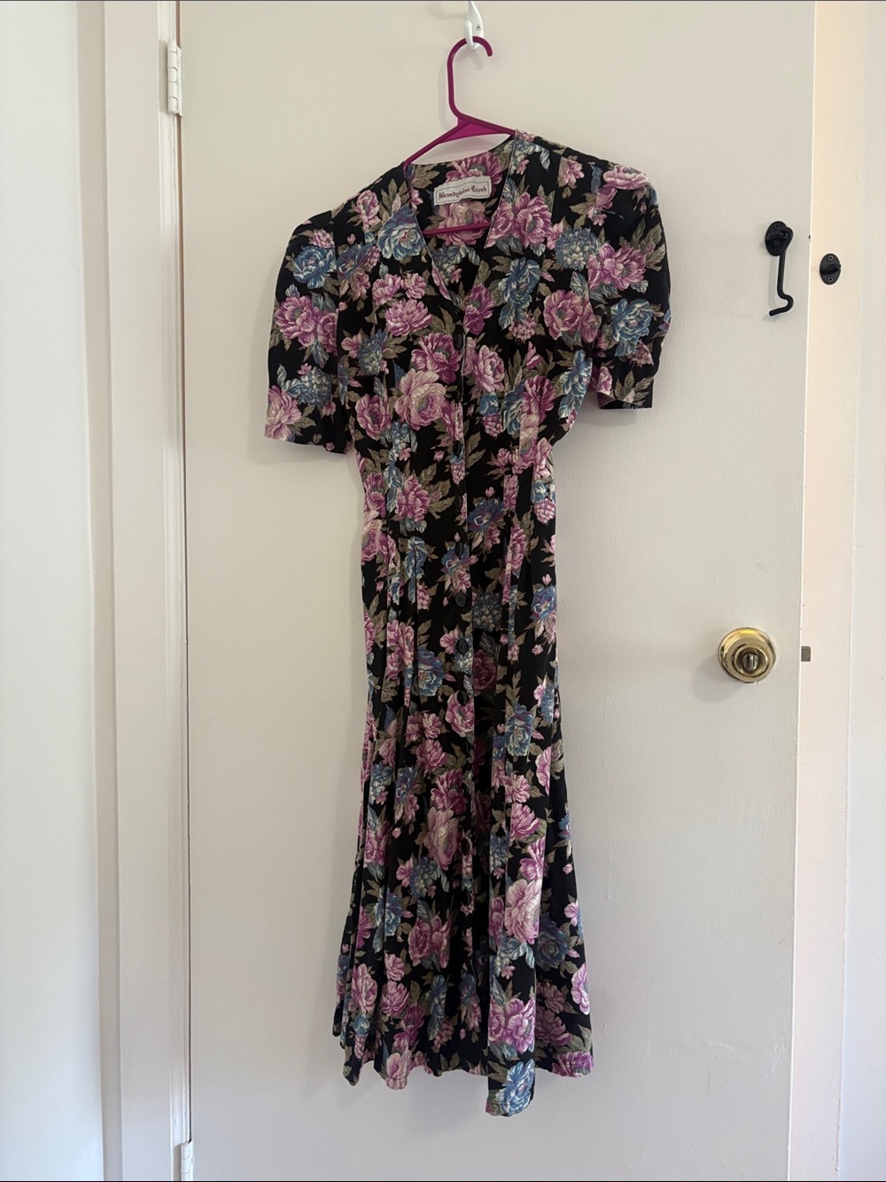 Vintage 90s Brandywine Creek Floral Black and Purple Maxi Dress Small